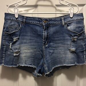 Denim Blue Distressed Women Shorts